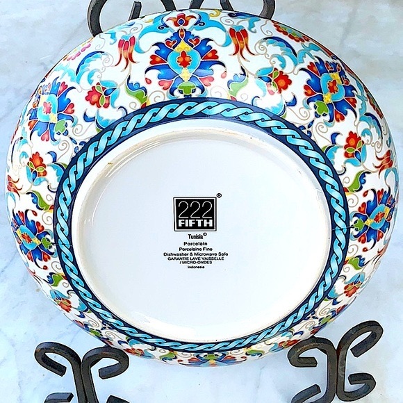 222 FIFTH TUNISIA INDIVIDUAL DINNER BOWL FLORAL 9 1/2 IN NEW PORCELAIN - Picture 3 of 8